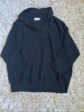 The Reset Black V-Neck Collared Knit Sweater